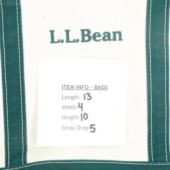 LL Bean Boat & Tote Cream Canvas Green Trim Embroidered Tote Handbag - Picture 9 of 9